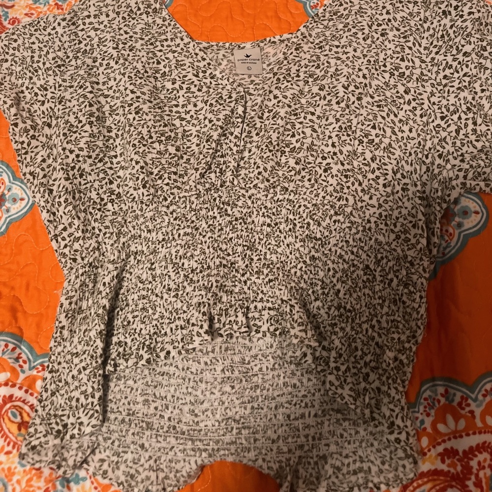 white & green floral crop top